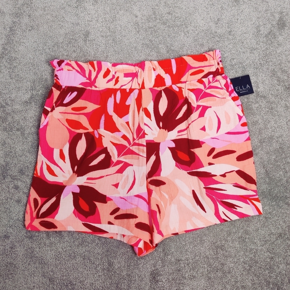 Ella Rafaela Women's 100% Cotton Floral Pull On Shorts NEW Size 1X